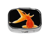 Real Fish Print Pill Box 2 Compartment Medicine Pill Case,Portable for Pocket Or Purse Pill Box Decorative Metal Medicine Organizer
