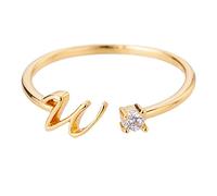 Real Flower Resin Ring Gold Personalized 26 Initial Ring Jewelry Personalized Initial Letter Open Ring With Ring For Women Teenager Jewelry for Girls (W, One Size)