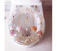 Real Flowers, Seashells & Sands Resin Toilet Seat Cover - Soft Close, Heavy Duty with 3D Effects - U/V/O Type Compatible - Top Fix Fittings