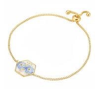 Real Forget-Me-Not Bracelet, Alaska State Flower Jewelry, Gold Adjustable Box Chain, Pressed Botanical Keepsake for Women (Gold)