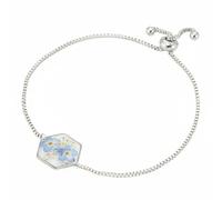 Real Forget-Me-Not Bracelet, Alaska State Flower Jewelry, Silver Adjustable Box Chain, Pressed Botanical Keepsake for Women (Silver)