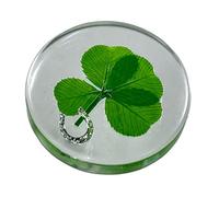 Real Four Leaf Clover Good Luck Pocket Token, Preserved, 3.2 cm, Including Metal Horseshoe Object (Silver)
