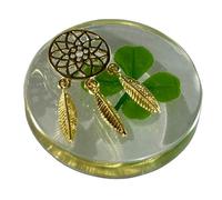 Real Four Leaf Clover Good Luck Pocket Token, Preserved, 3.2 cm, Including Metal Ornament (Dream Catcher)
