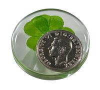 Real Four Leaf Clover Good Luck Pocket Token, Preserved, 3.2 cm, Including Sixpence coin (George VI)