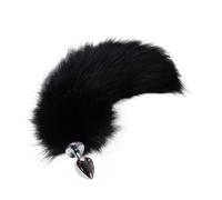 Real Fox Tails Anal Plug Soft Touch Metal Butt Plug Tail Erotic BDSM Sex Toys for Woman Couples Adult Role Play Games(Black,L Plug)