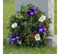 Real Fresh Holly Grave Christmas Wreath - Ideal for Graves, Memorials, Remembrance Tributes - Xmas Decorations to Last Throughout the Festive Winter Period (Purple Ribbon, 10")