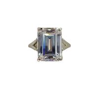 REAL-GEMS 12.30 Ct Emerald Cut Off White Treated Diamond Solitaire Ring Certified 925 Sterling Silver Women Jewelry Polished Elegant Timeless Statement Ring -11