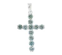 REAL-GEMS 5.50 Ct Certified Round Cut Blue Diamond Cross Pendant Necklace for Women 14K White Gold Handmade Fine Jewelry Without Chain Solitaire Gemstone