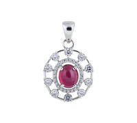 REAL-GEMS 7.60 Ct Oval Cut Natural 6 Rays Red Star Ruby Pendant Sterling Silver Necklace Handmade Gemstone Jewelry with Chain for Women