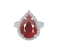 REAL-GEMS Natural Red Ruby Teardrop Halo 925 Sterling Silver Ring CZ Accents Fine Gemstone Jewelry for Women -6