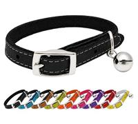 Real Genuine Leather Cat Collar with Bell & Safety Elastic - Adjustable Kitten Collar with Buckle Fastening, Soft Lightweight Leather Pet Collar for Cats & Kittens (Black)