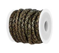 Real/Genuine Round Braided Leather Cord String Rope Folded, Leather Rope for Crafts, Jewelry Making, Necklace, Bracelets (5 Metres)(Green Distressed,5mm)