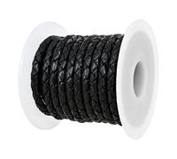 Real/Genuine Round Braided Leather Cord String Rope Folded, Leather Rope for Crafts, Jewelry Making, Necklace, Bracelets (5 Metres)(Black Distressed,5mm)