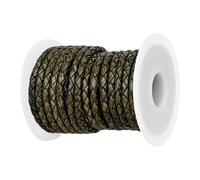 Real/Genuine Round Braided Leather Cord String Rope Folded, Leather Rope for Crafts, Jewelry Making, Necklace, Bracelets (5 Metres)(Green Distressed,3mm)