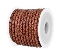 Real/Genuine Round Braided Leather Cord String Rope Folded, Leather Rope for Crafts, Jewelry Making, Necklace, Bracelets (5 Metres)(Saddle Brown Distressed,3mm)