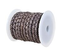 Real/Genuine Round Braided Leather Cord String Rope Folded, Leather Rope for Crafts, Jewelry Making, Necklace, Bracelets (5 Metres)(Grey Distressed,5mm)