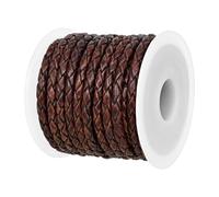 Real/Genuine Round Braided Leather Cord String Rope Folded, Leather Rope for Crafts, Jewelry Making, Necklace, Bracelets (5 Metres)(Red Distressed,3mm)