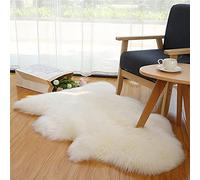 Real Genuine Sheepskin Rug Natural Sheep skin Throw Real Full Sheepskin Rugs Fluffy Fur Rug Authentic Lambskin Seat Covers For Chairs Wool Seat Pads Cushion White (70X100cm)