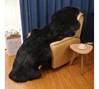 Real Genuine Sheepskin Rug Natural Sheepskin Throw Real Full Sheepskin Rugs Fluffy Fur Rug Authentic Sheepskin Rug Sheepskin Seat Covers For Chairs Recliner Sofa (Color : Black)