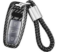Real Glass Fiber Key Fob Cover Compatible with Audi with Keychain Lanyard, Key Case Protector Compatible with Audi A3 A6 A7 A8 A8L E-Tron Q7 Q8 RS6 RS7 S3 S6 S7 SQ7 SQ8 2018-up Keyless Smart Key Fob