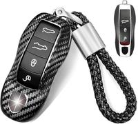 Real Glass Fiber Key Fob Cover Compatible with Porsche Key Protector Shell with Keychain Compatible with Cayenne Panamera Macan 718 911 918 Boxster Cayman Keyless Smart Key Case, Black