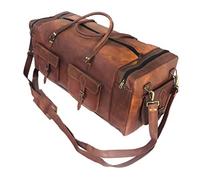 Real Goat Vintage Leather Large Travel Duffel Luggage Handmade, Gym, Hiking Vintage Brown Carry All Genuine Holdall Duffel Bag, Brown, 30"(L),12"(D), 13"(H)