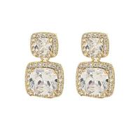 Real Gold Electroplated Micro-Set Cubic Zirconia Geometric Cube Stud Earrings for Women, S925 Sterling Silver Post Minimalist 1.5 * 1.5cm Everyday Elegance