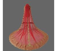 Real Gold Lace Bridal Veils Red Tulle With Comb Single Layer Cathedral Long Colored Wedding Veils for Brides-400cm