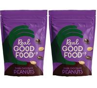 Real Good Food Co Dark Chocolate Peanuts 150g Bag - Chocolate Coated Nuts, Nibbles and Snacks! Dark Chocolate Coated Peanuts - Luxury Snack (Pack of 2)