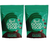 Real Good Food Co Milk Chocolate Raisins 150g Bag - Chocolate Coated Nuts, Nibbles and Snacks! Chocolate Coated Raisins - Luxury Snack (Pack of 2)