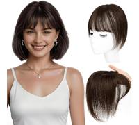 Real Hair Topper for Women with 360° 3D Coverage Grey Roots - Real Hair Topper with Wispy Bangs, Seamless Invisible Clip-in Fringe for Daily Use, 20 cm, Brown