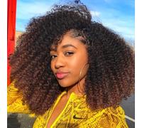 Real Hair Wig Ombre Brown V Part Wig Human Hair Wig 180% Density Kinky Curly Human Hair Wigs Afro Curly Wigs U Part Human Hair 1B/30 Blonde Colour Wigs for Women Brazilian Wigs 18 Inches