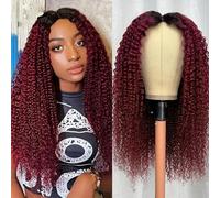Real Hair Wig V Part Wig Human Hair Wig 180% Density Ombre Red U Part Kinky Curly Human Hair Wigs Afro Curly Wigs Human Hair Burgundy 99J Ombre Colour Wigs for Women Brazilian Wigs 18 Inches