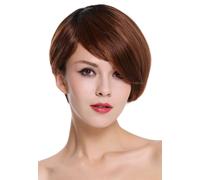 Real Hair Wig Women's Wig Short Parting Smooth Black Copper Red Highlighted