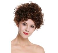 Real Hair Women's Wig Short Curly Chestnut Brown Blonde Highlights