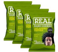 Real Hand Cooked Jalapeño Pepper Crisps | 4x35g Multipack | Extra Crunchy Hand Cooked Potato Crisps | Spicy Jalapeño Chilli Flavour | Snack Packs for Lunchboxes | Vegetarian Gluten Free No Added MSG