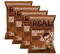 Real Hand Cooked Roast OX Crisps - 4 x 35g Snack Packs | Rich Roast Flavour | Extra Crunchy Hand-Cooked Chips | Ideal for Snacks & Lunchboxes | Vegetarian Friendly, Gluten Free, No Added MSG