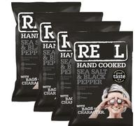 Real Hand Cooked Sea Salt & Black Pepper Crisps - 4 x 35g Snack Packs | Extra Crunchy Hand-Cooked Chips | Bold Flavour | Vegetarian Friendly, Gluten Free, No Added MSG