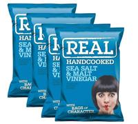 Real Hand Cooked Sea Salt & Cider Vinegar Crisps | 4x35g Multipack | Extra Crunchy Hand Cooked Potato Crisps | Classic Tangy Flavour | Snack Packs for Lunchboxes | Vegetarian Gluten Free No Added MSG