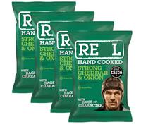 Real Hand Cooked Strong Cheddar & Onion Crisps - 4 x 35g Snack Packs | Extra Crunchy Hand-Cooked Chips | Bold Flavour | Vegetarian Friendly, Gluten Free, No Added MSG