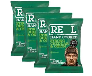 Real Hand Cooked Strong Cheddar & Onion Crisps - 4 x 35g Snack Packs | Extra Crunchy Hand-Cooked Chips | Bold Flavour | Vegetarian Friendly, Gluten Free, No Added MSG