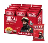 Real Handcooked Crisps 35g x Pack of 24, Sea Salt | Perfect Pairings, British Made, Gluten Free