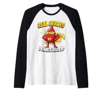 Real Heroes Donate Blood Superhero Phlebotomy Comic Art Raglan Baseball Tee