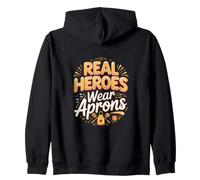 Real Heroes Wear Aprons Culinary Chef Cooking Kitchen Zip Hoodie