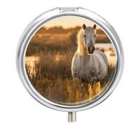 Real Horse Photos Pill Case with 3 Compartments - Portable Travel Pill Organizer for Purse, Easy-Open Button Design, Small Round Pillbox Vitamin Holder Organizer for Women Men