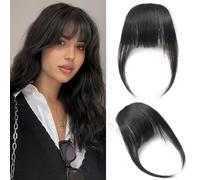 Real Human Hair Bangs Flat Bangs Clip in Bangs Hair Extensions Fringe Hair with Temples, Natural Black Color