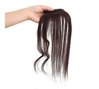 Real Human Hair Hairline Topper Hairpieces with Wavy Bangs, 1.2"x3" Hand Made Mono Middle Part Clip in Bangs for Women, 10" Dark Brown