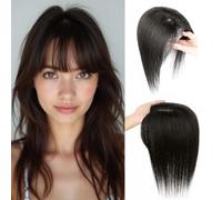 Real Human Hair Topper for Women with Thinning Hair Extensions,Upgrade 3.1x4.7Inch Silk Base Add Volume 12Inch Wiglet Hairpiece with Bangs for Hairloss Natural Color