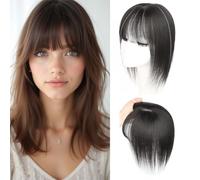 Real Human Hair Topper for Women with Thinning Hair Extensions,Upgrade 3.1x4.7Inch Silk Base Add Volume 8Inch Wiglet Hairpiece with Bangs for Hairloss Natural Color
