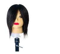 Real Human Hair Training Head Natural Color Can be Curled Head Hairdressing Mannequin Head Practice Dyeing Haircuts Brown(Short Black Clamp)